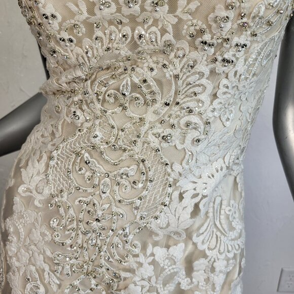 NWT~$2100~LO'ADORO~2/4~IVORY OFF WHITE RHINESTONE DETACHABLE TRAIN WEDDING DRESS - Picture 5 of 16